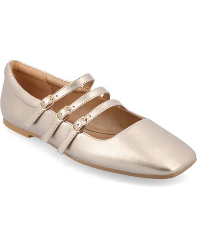 Journee Collection Women's Darlin Multi Strap Mary Jane Square Toe Flats In Gold