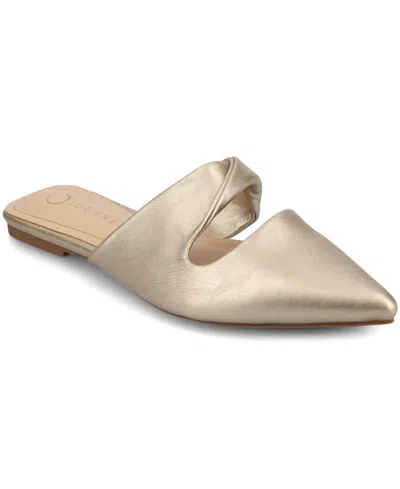 Journee Collection Women's Enniss Twist Cutout Pointed Toe Mules In Champagne