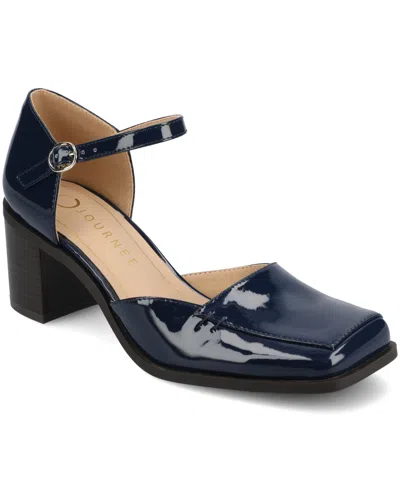 Journee Collection Women's Evangeline Square Toe Pumps In Patent,navy