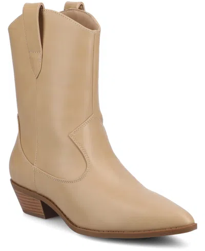 Journee Collection Women's Fritzie Western Pointed Toe Comfort Ankle Booties In Brown