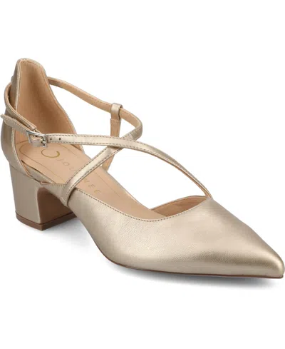 Journee Collection Women's Galvinn Crisscross Pointed Toe Pumps In Champagne