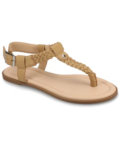 Journee Collection Women's Genevive Braided T-strap Flat Sandals In Tan