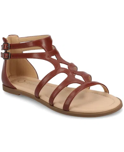 Journee Collection Women's Genneva Zipper Flat Sandals In Brown