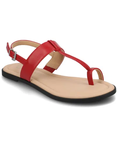 Journee Collection Women's Gerra T Strap Toe Ring Flat Sandals In Red