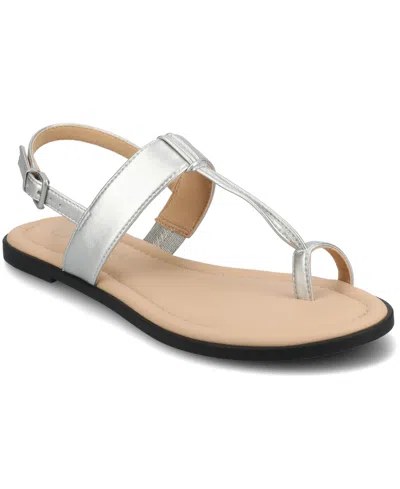 Journee Collection Women's Gerra T Strap Toe Ring Flat Sandals In Silver