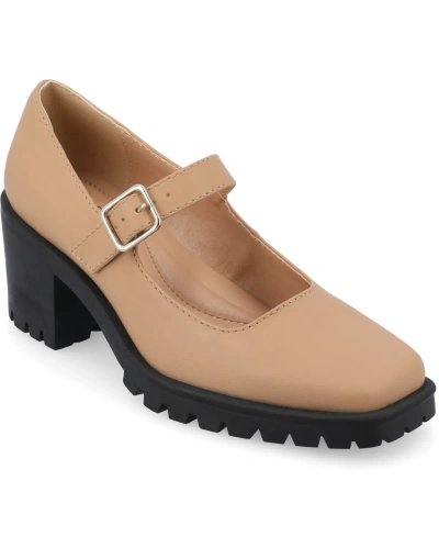 Journee Collection Women's Gladys Lug Sole Mary Jane Pumps In Tan