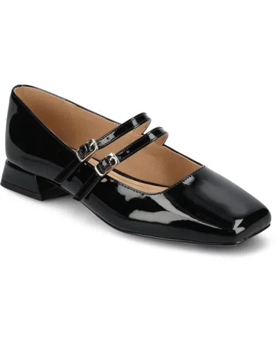 Journee Collection Women's Gredah Square Toe Double Strap Mary Jane Flats In Black Patent