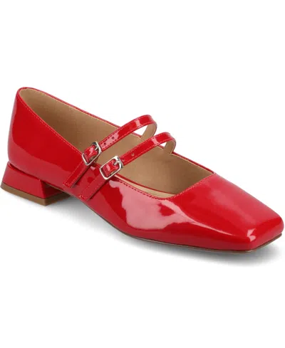 Journee Collection Women's Gredah Square Toe Double Strap Mary Jane Flats In Red Patent