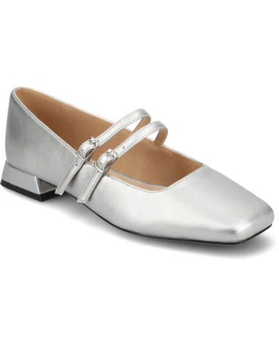 Journee Collection Women's Gredah Square Toe Double Strap Mary Jane Flats In Silver