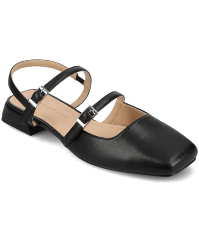 Journee Collection Women's Gretchenn Multi Strap Square Toe Mary Jane Flats In Black Polyurethane