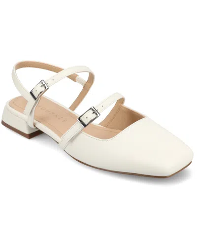 Journee Collection Women's Gretchenn Multi Strap Square Toe Mary Jane Flats In White