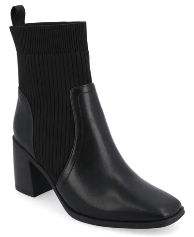 Journee Collection Women's Harlowe Chelsea Knit Block Heel Booties In Black