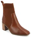 Journee Collection Women's Harlowe Chelsea Knit Block Heel Booties In Cognac