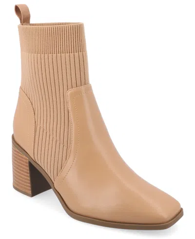 Journee Collection Women's Harlowe Chelsea Knit Block Heel Booties In Tan
