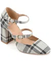 Journee Collection Womens Isadorah Mary Jane Mid Block Heel Square Toe Pumps In Black Plaid