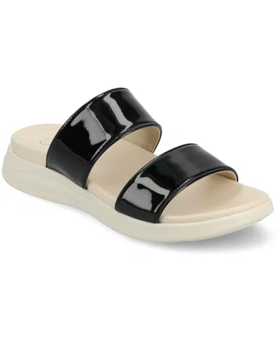 Journee Collection Women's Janis Double Band Comfort Wedge Sandals In Patent,black