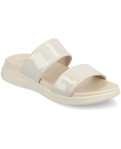 Journee Collection Women's Janis Double Band Comfort Wedge Sandals In Patent,bone
