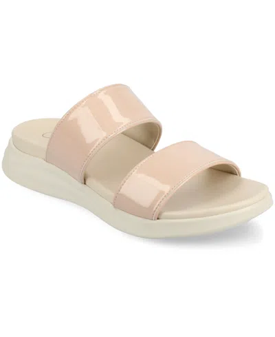 Journee Collection Women's Janis Double Band Comfort Wedge Sandals In Patent,nude