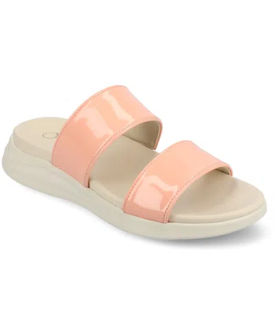 Journee Collection Women's Janis Double Band Comfort Wedge Sandals In Patent,pink