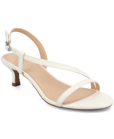 Journee Collection Women's Jemry Asymmetrical Strap Kitten Heel Strap Dress Sandals In White