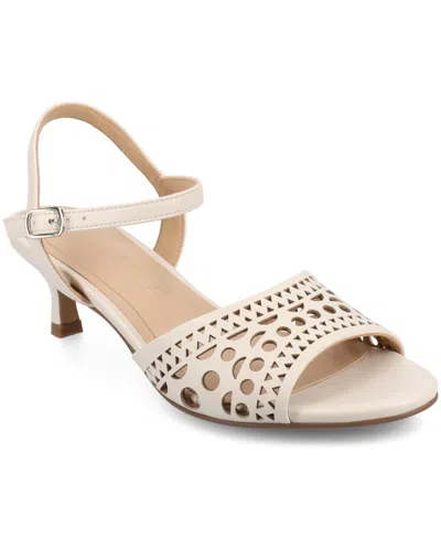 JOURNEE COLLECTION WOMEN'S JESSLY PERFORATED KITTEN HEEL DRESS SANDALS