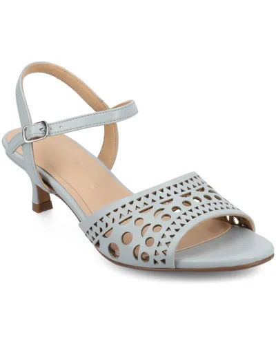 JOURNEE COLLECTION WOMEN'S JESSLY PERFORATED KITTEN HEEL DRESS SANDALS