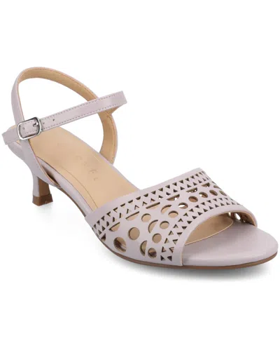 JOURNEE COLLECTION WOMEN'S JESSLY PERFORATED KITTEN HEEL DRESS SANDALS