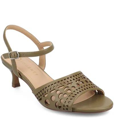 JOURNEE COLLECTION WOMEN'S JESSLY PERFORATED KITTEN HEEL DRESS SANDALS