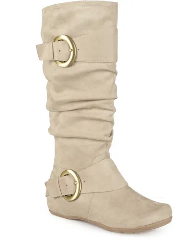 Journee Collection Women's Jester Rouched Buckle Mid Shaft Boots In Gray