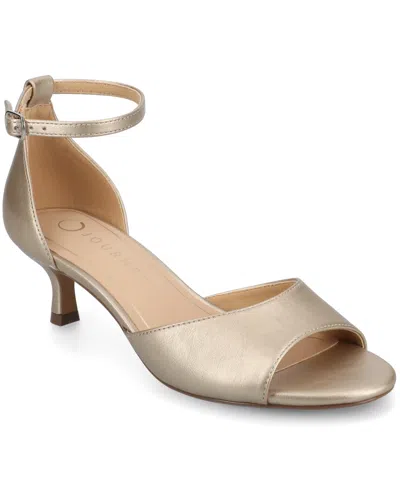 Journee Collection Women's Jezzie Peep Toe Kitten Heel Dress Sandals In Champagne