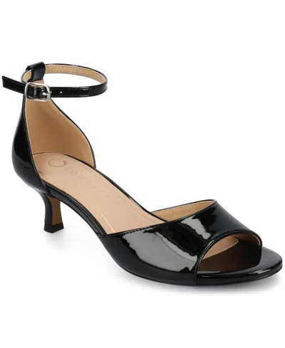Journee Collection Women's Jezzie Peep Toe Kitten Heel Dress Sandals In Patent,black