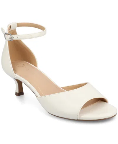 Journee Collection Women's Jezzie Peep Toe Kitten Heel Dress Sandals In White