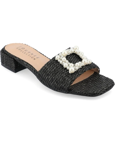 Journee Collection Women's Justina Ornamented Raffia Slide Sandals In Black