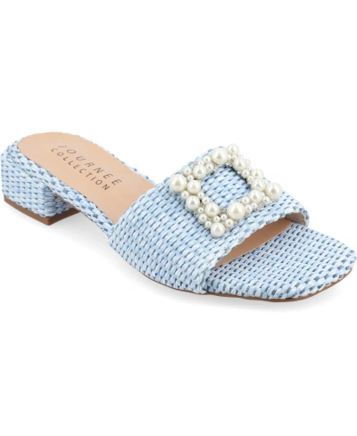 Journee Collection Women's Justina Ornamented Raffia Slide Sandals In Blue