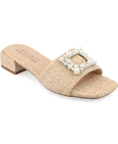 Journee Collection Women's Justina Ornamented Raffia Slide Sandals In Natural