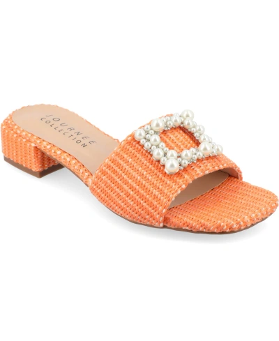 Journee Collection Women's Justina Ornamented Raffia Slide Sandals In Orange
