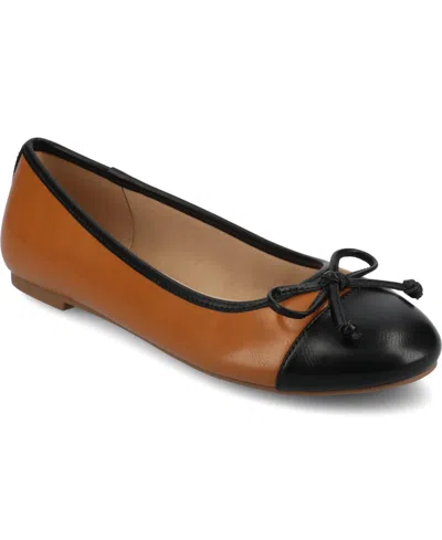 Journee Collection Women's Kaiah Cap Toe Ballet Flats In Cognac