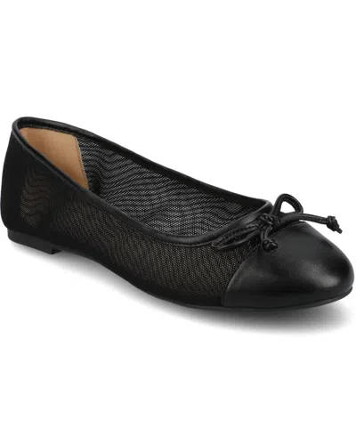 Journee Collection Women's Kaiah Cap Toe Ballet Flats In Black Mesh
