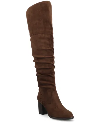 Journee Collection Women's Kaison Stacked Heel Over The Knee Boots