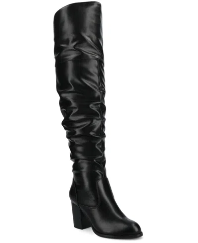 JOURNEE COLLECTION WOMEN'S KAISON WIDE CALF STACKED HEEL OVER THE KNEE BOOTS