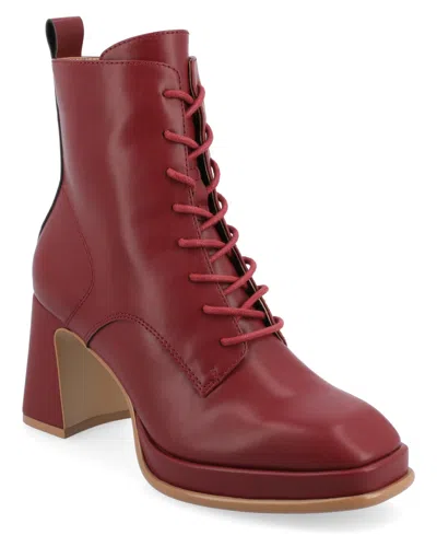 Journee Collection Women's Kalindi Block Heel Combat Booties In Red