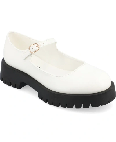 Journee Collection Women's Kamie Lug Sole Mary Jane Flats In Patent,white