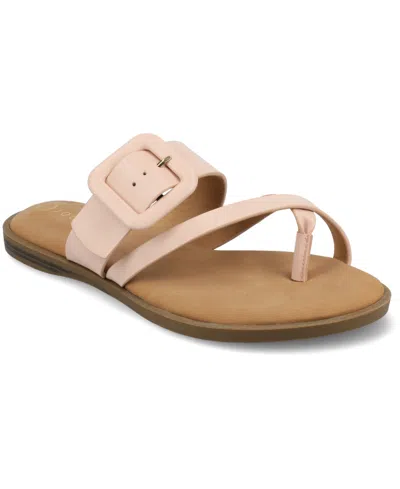 Journee Collection Women's Layra Strappy Buckle Flat Sandals In Pink