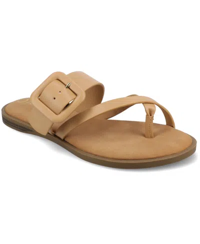 Journee Collection Women's Layra Strappy Buckle Flat Sandals In Tan