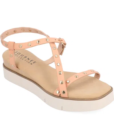 Journee Collection Lindsay Studded Tru Comfort Platform Sandal In Blush