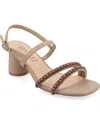 Journee Collection Lornnah Beaded Strap Block Heel Sandal In Taupe