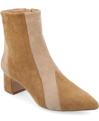 Journee Collection Women's Lusinda Color Block Pointed Toe Booties In Brown