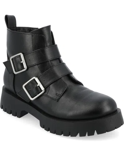 Journee Collection Women's Maebry Lug Sole Buckle Booties In Black