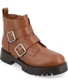 Journee Collection Women's Maebry Lug Sole Buckle Booties In Cognac