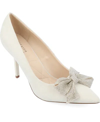 Journee Collection Women's Marcie Rhinestone Bow Pumps In Sand